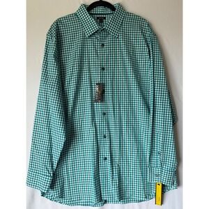 Apt 9 Shirt Men XXL Green Plaid Luxury Modern Fit 100% Cotton Button Down Casual